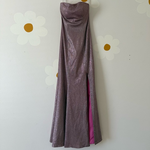 Sherri Hill 52954 Silver Fuchsia Strapless Glitter Mermaid Gown with Shrug Prom - Picture 4 of 16